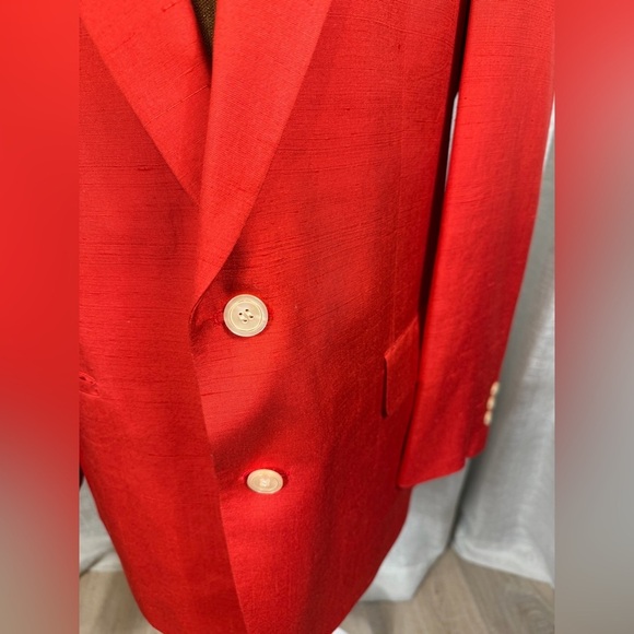Vintage Red Silk-Blend Blazer Women’s Tailored Jacket Made in Korea size L - Picture 6 of 8
